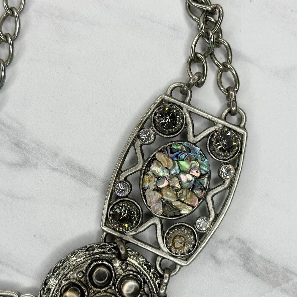 Abalone Shell Rhinestone Statement Chain Link Bel… - image 3